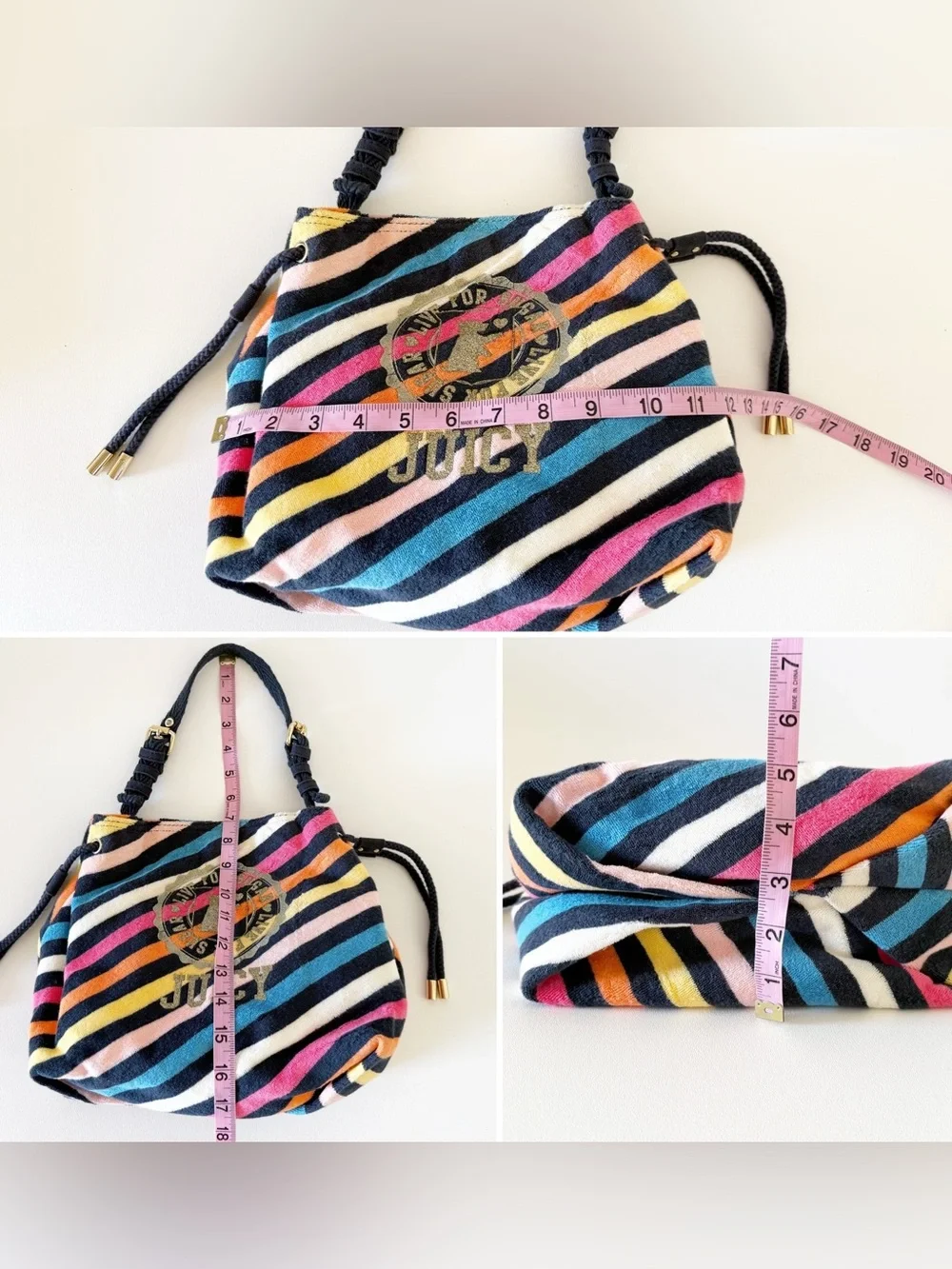 Juicy Couture Bag Terry Cotton Multicolor Striped Shoulder Beach Travel Small